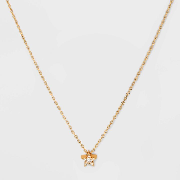 No Brand 14k Gold Dipped Cubic Zirconia Star Slider Pendant Necklace - Gold