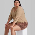 Women's Plus Size V-neck Rib Knit Pullover Sweater - Wild Fable Taupe Brown