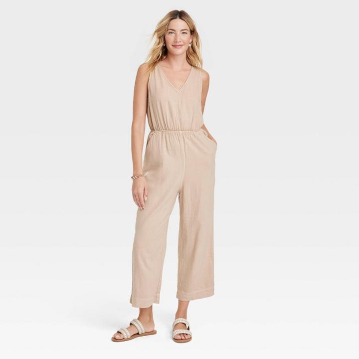 Women's Sleeveless Jumpsuit - Universal Thread Tan