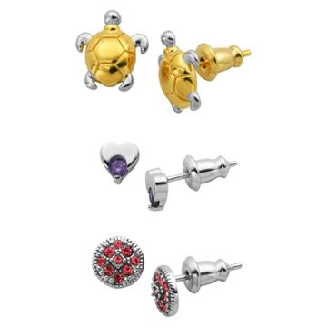 Lulabelle Children's 3 Piece Turtle & Heart Stud Earring Set, Girl's,