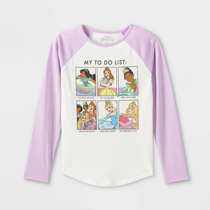 Girls' Disney Princess My To Do List Long Sleeve Graphic T-shirt - Purple