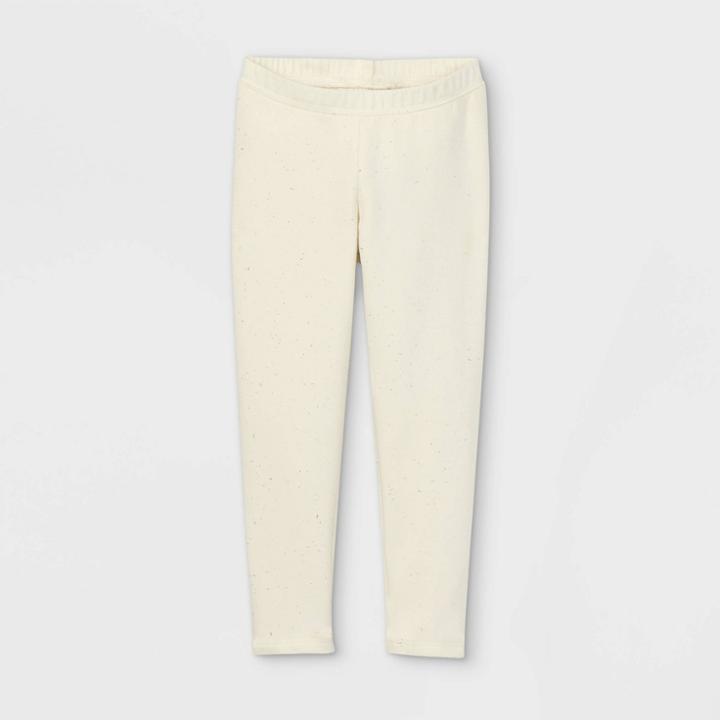 Toddler Girls' Sparkle Cozy Lined Leggings - Cat & Jack Cream