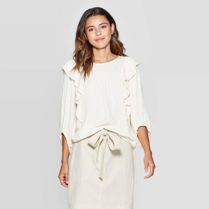 Women's Long Sleeve Crewneck Ruffle Top Shirt - Universal Thread Ivory