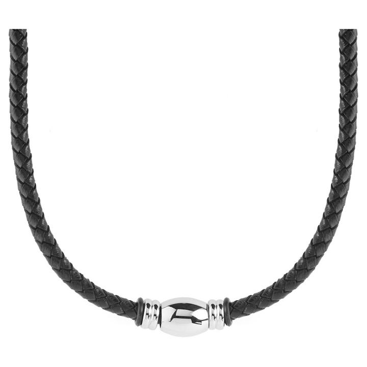 Men's West Coast Jewelry Stainless Steel Beaded Black Braided Leather Necklace