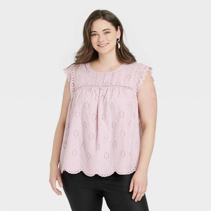 Women's Plus Size Eyelet Tank Top - Knox Rose Lilac Purple