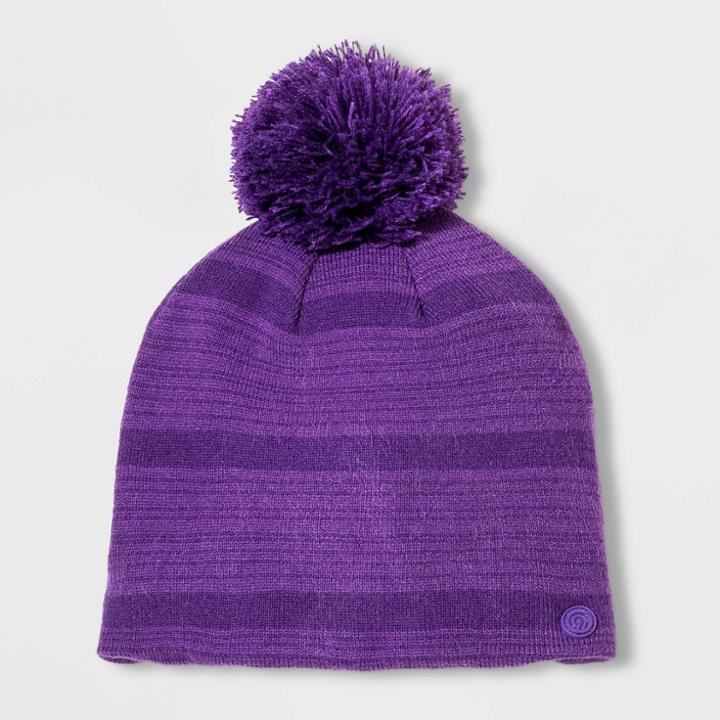 Girls' Pattern Knit Beanie With Pom - C9 Champion Green One Size, Girl's, Purple