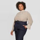 Women's Plus Size Plaid Long Sleeve Crewneck Top - A New Day Tan 1x, Women's, Size: