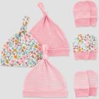 Carter's Just One You Baby Girls' 6pk Hat And Mitten Set - Pink/off-white