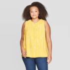 Women's Plus Size Floral Print Sleeveless Collared Button-front Blouse - Ava & Viv Yellow