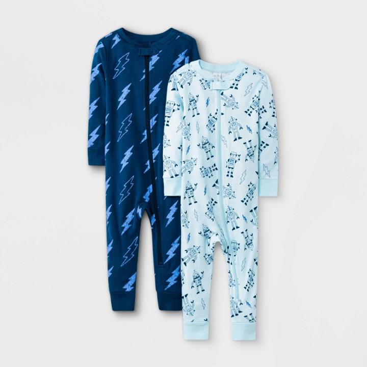 Baby Boys' 2pk Robots Snug Fit Pajama Romper - Cat & Jack Blue