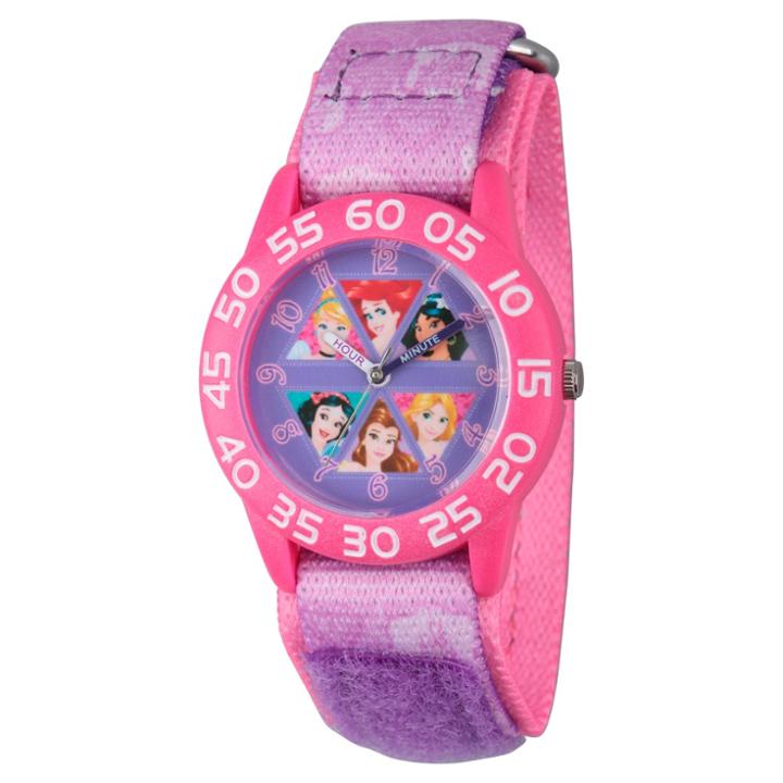 Girls' Disney Princess Cinderella-rapunzel-ariel Pink Plastic Time Teacher Watch - Purple, Girl's