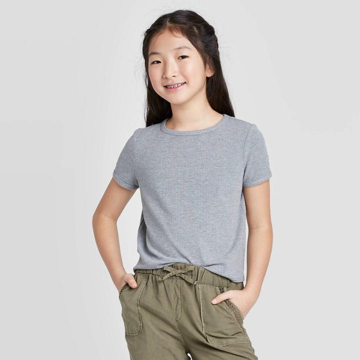 Petitegirls' Short Sleeve Rib T-shirt - Art Class Gray S, Girl's,