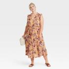 Women's Plus Size Sleeveless Ruffle Tie Waist Dress - Knox Rose Yellow Floral