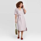 Women's Short Sleeve V-neck Utility Midi Dress - A New Day Lavender Xs, Women's, Purple