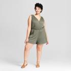 Women's Plus Size Wrap Front Romper - Universal Thread Olive (green)