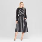 Women's Sleeveless Striped Button Detailed Belted Draped Trench - Who What Wear Black/white
