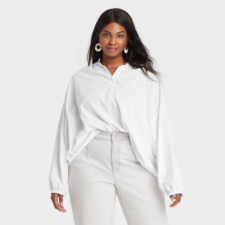 Women's Plus Size Balloon Long Sleeve Poet Top - Universal Thread White