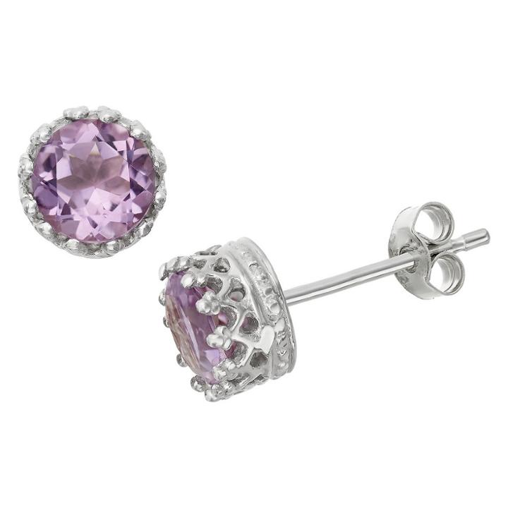 Tiara 6mm Round-cut Amethyst Crown Earrings In Sterling Silver, Women's