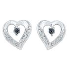 Target 0.030 Ct. T.w. Round-cut Black And White Diamond Heart Prong Set Earring In Sterling Silver (ij-i2-i3), Women's