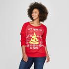 Women's Plus Size Let There Be Pizza Reversible Sequin Sweater - Well Worn (juniors') Red