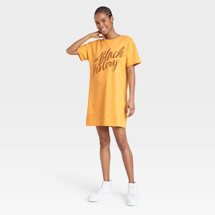 No Brand Black History Month Women's I Am Black History Short Sleeve Shirtdress - Yellow