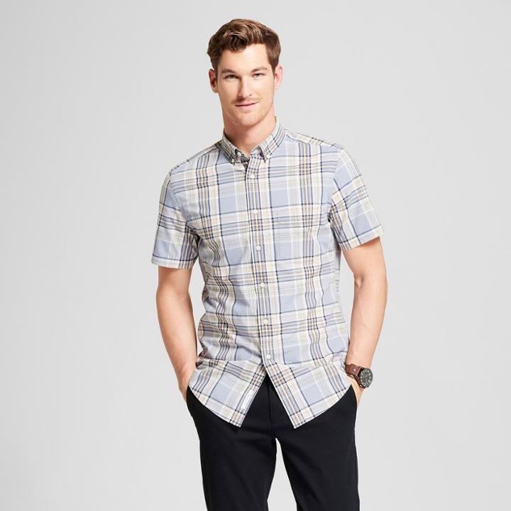 Men's Plaid Slim Fit Short Sleeve Button-down Shirt - Goodfellow & Co