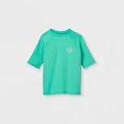 Boys' Raglan Wave Short Sleeve Rashgaurd Swim Shirt - Art Class Turquoise