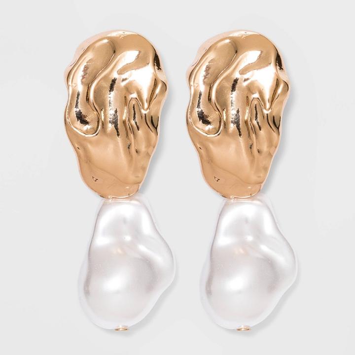 Textured Post With Organic Simulated Pearl Drop Earrings - A New Day Ivory