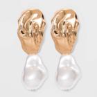 Textured Post With Organic Simulated Pearl Drop Earrings - A New Day Ivory