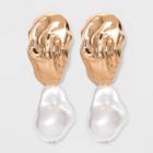 Textured Post With Organic Simulated Pearl Drop Earrings - A New Day Ivory