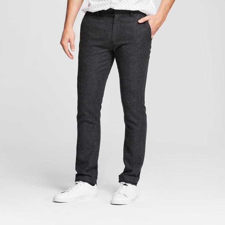 Men's Slim Fit Trousers - Goodfellow & Co Black Herringbone