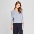 Women's Long Sleeve Side-tie Top - A New Day Blue