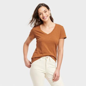 Women's Slim Fit Short Sleeve V-neck T-shirt - Universal Thread Brown