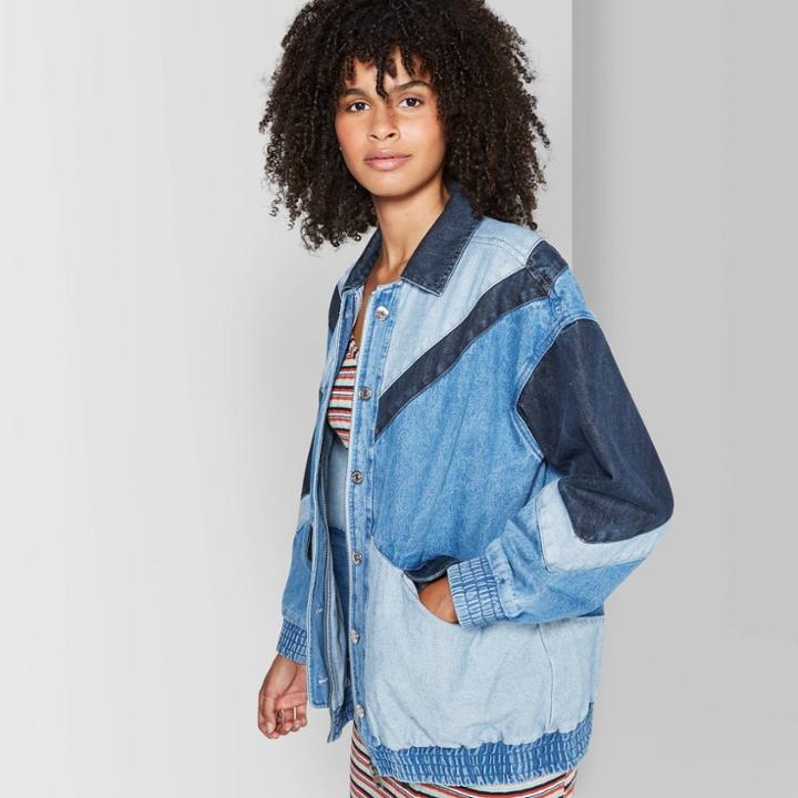 Women's Colorblocked Denim Trucker Jacket - Wild Fable Medium Wash S, Women's, Size: