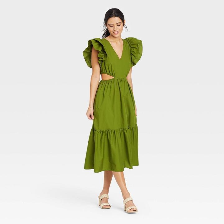 Women's Flutter Sleeveless Cut Out Dress - A New Day Green