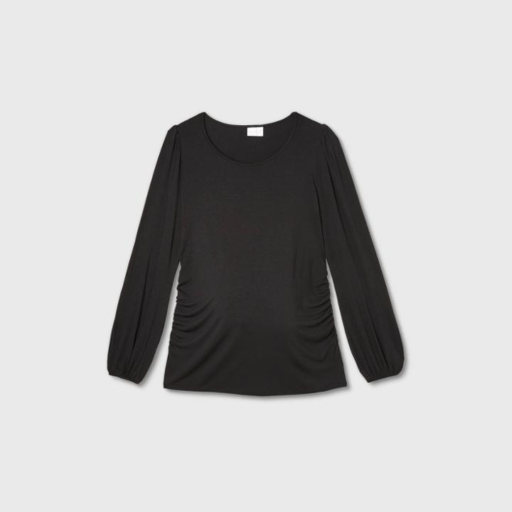Maternity Long Sleeve Blouson Fitted Knit Top - Isabel Maternity By Ingrid & Isabel Black
