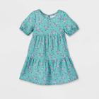 Toddler Girls' Floral Tiered Short Sleeve Dress - Cat & Jack Ocean Green
