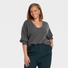 Women's Plus Size Fine Gauge V-neck Sweater - A New Day Dark Gray
