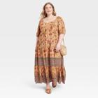 Women's Plus Size Flutter Short Sleeve A-line Dress - Knox Rose Gold Floral