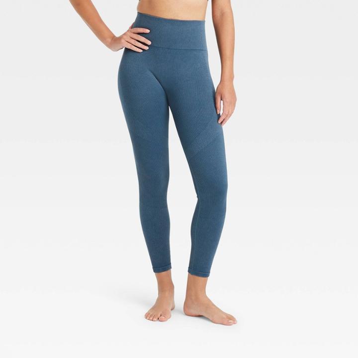 Women's High-rise Ribbed Seamless 7/8 Leggings - Joylab Antique Blue