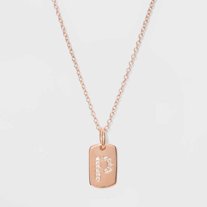 Sterling Silver Initial P Cubic Zirconia Necklace - A New Day Rose Gold, Rose Gold - P