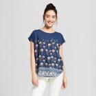 Women's Basic Sleeve Floral Print Knit/woven T-shirt With Pocket - Xhilaration Blue