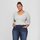 Women's Plus Size Long Sleeve V-neck T-shirt - Ava & Viv Light Gray Heather 3x, Light Grey Heather