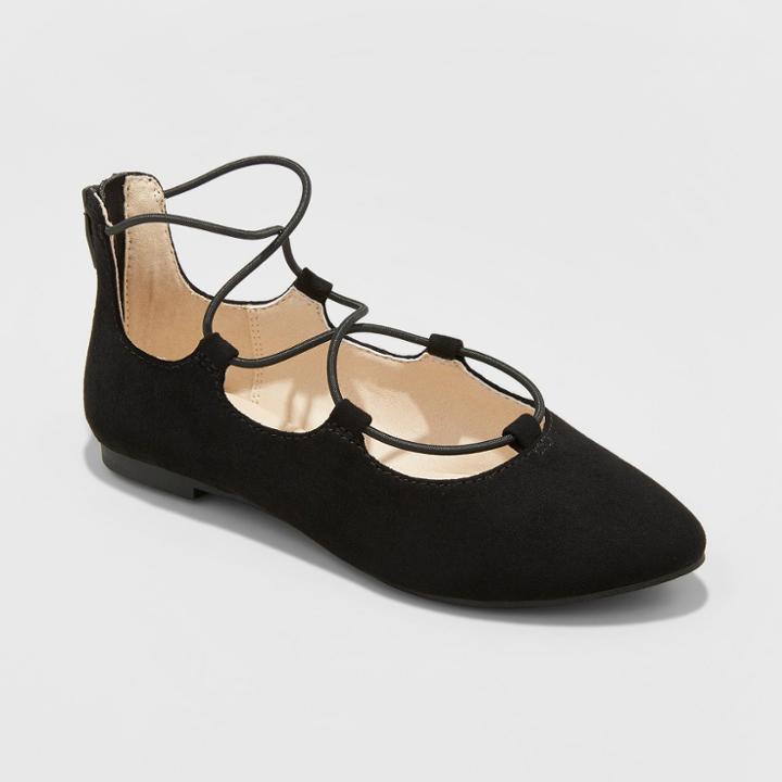 Girls' Evita Lace Up Ballet Flat - Cat & Jack Black