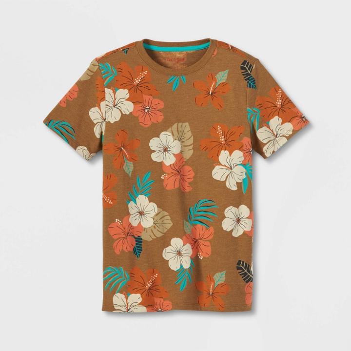Boys' Short Sleeve Hibiscus Flower Print T-shirt - Cat & Jack Khaki