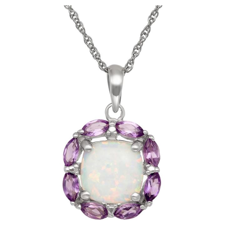 Target Cushion-cut Opal And Amethyst Pendant In Sterling Silver, Girl's, Opal/amethyst