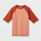 Boys' Raglan Wave Print Short Sleeve Rash Guard Swim Shirt - Art Class Orange