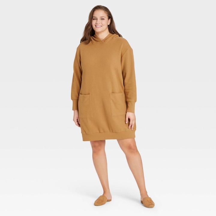 Women's Plus Size Long Sleeve Hoodie Dress - Who What Wear Brown