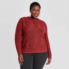 Women's Plus Size Crewneck Cable Knit Pullover Sweater - A New Day Red