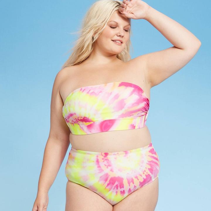 Women's Bandeau Crop Bikini Top - Xhilaration Pink Tie-dye Print